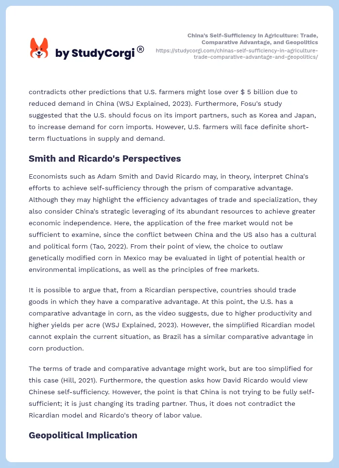 China’s Self-Sufficiency in Agriculture: Trade, Comparative Advantage, and Geopolitics. Page 2