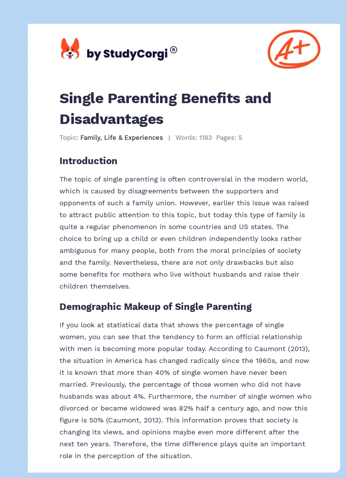 Single Parenting Benefits and Disadvantages. Page 1