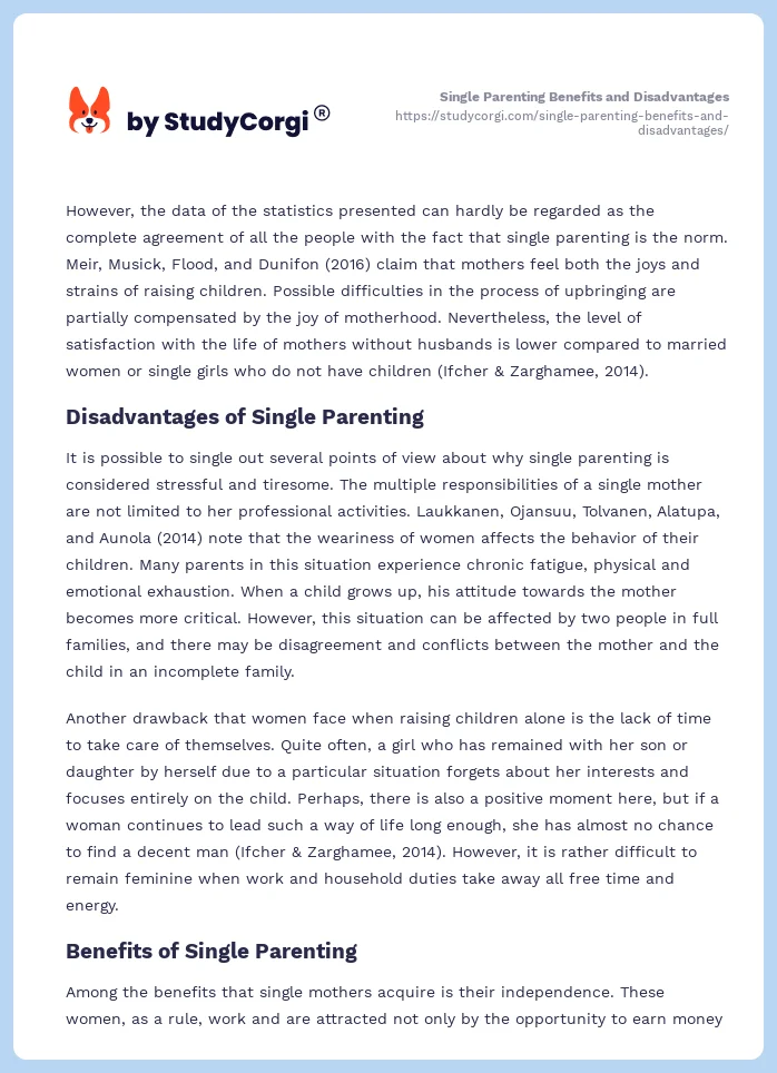 Single Parenting Benefits and Disadvantages. Page 2