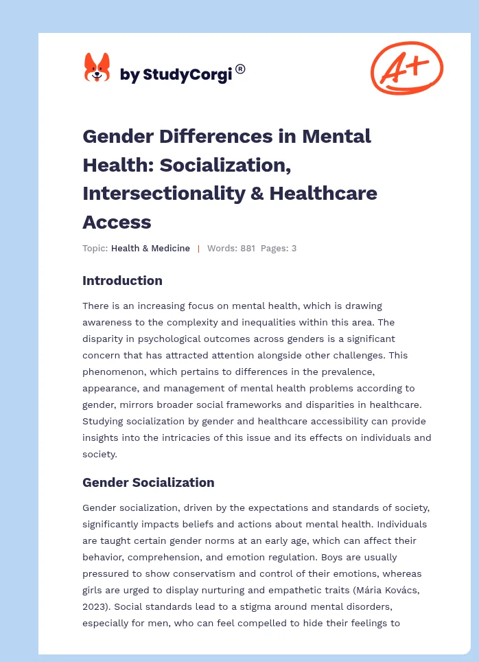 Gender Differences in Mental Health: Socialization, Intersectionality & Healthcare Access. Page 1