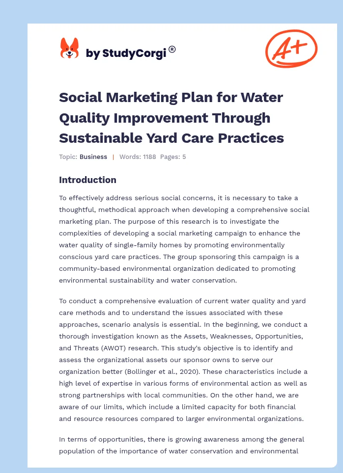 Social Marketing Plan for Water Quality Improvement Through Sustainable Yard Care Practices. Page 1