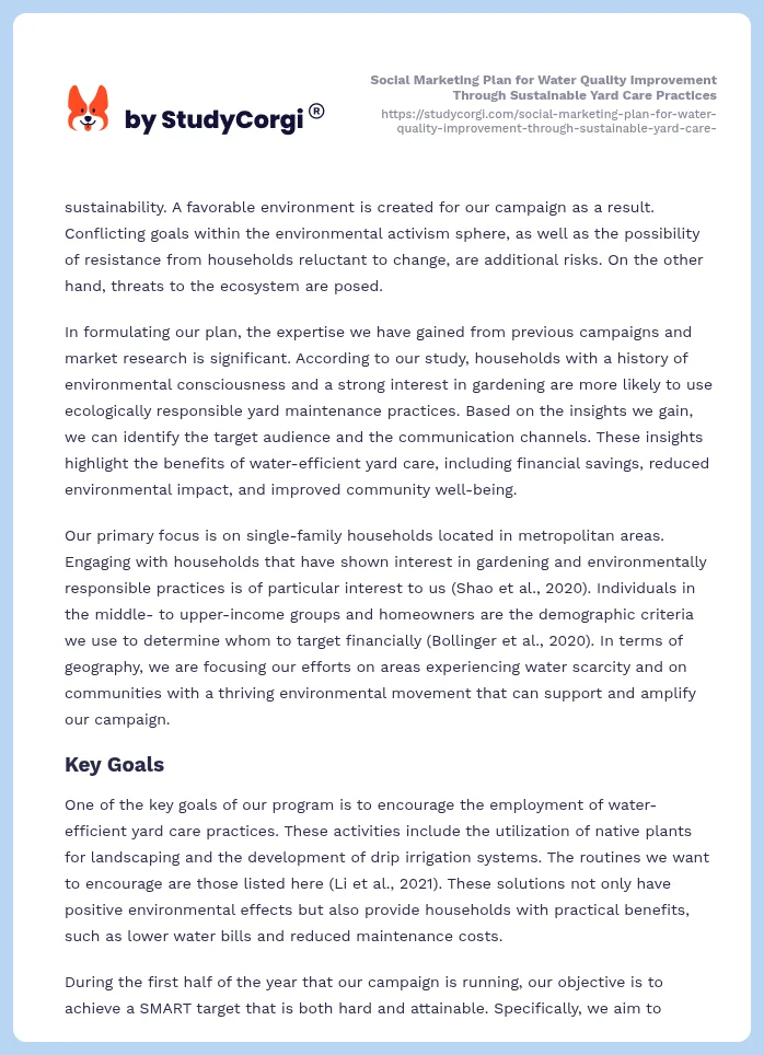 Social Marketing Plan for Water Quality Improvement Through Sustainable Yard Care Practices. Page 2