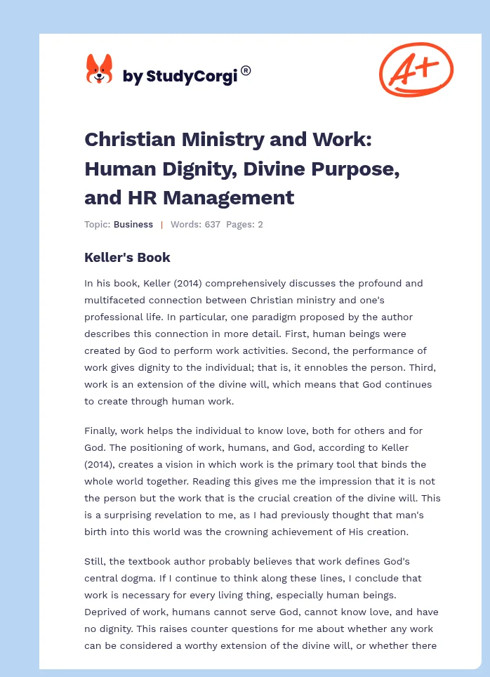 Christian Ministry and Work: Human Dignity, Divine Purpose, and HR Management. Page 1