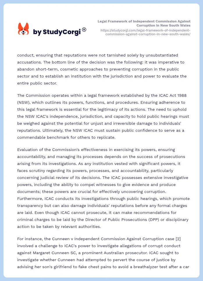 Legal Framework of Independent Commission Against Corruption in New South Wales. Page 2