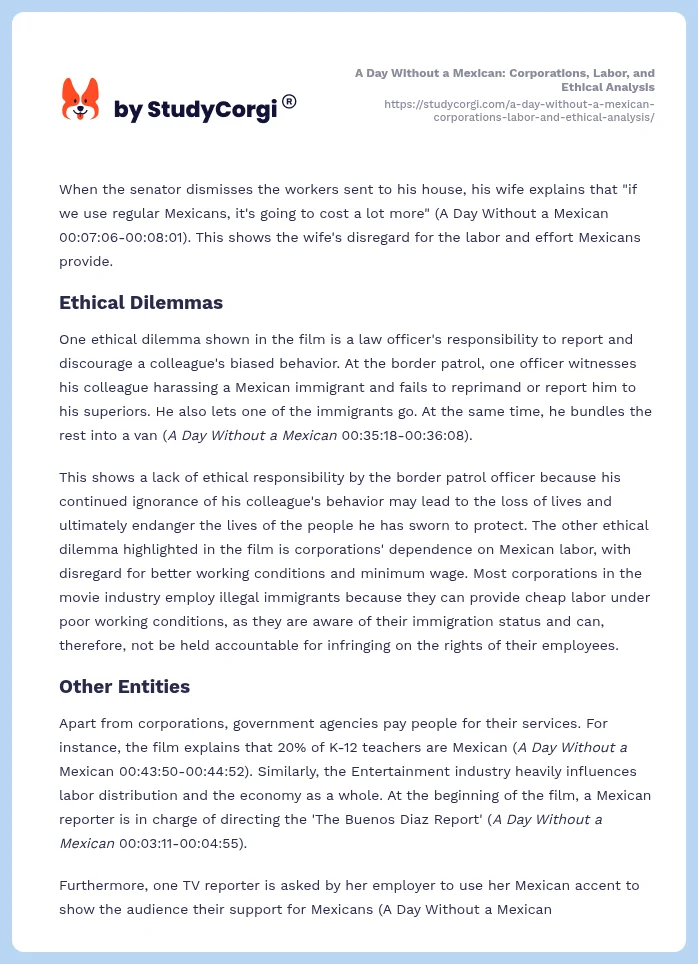 A Day Without a Mexican: Corporations, Labor, and Ethical Analysis. Page 2