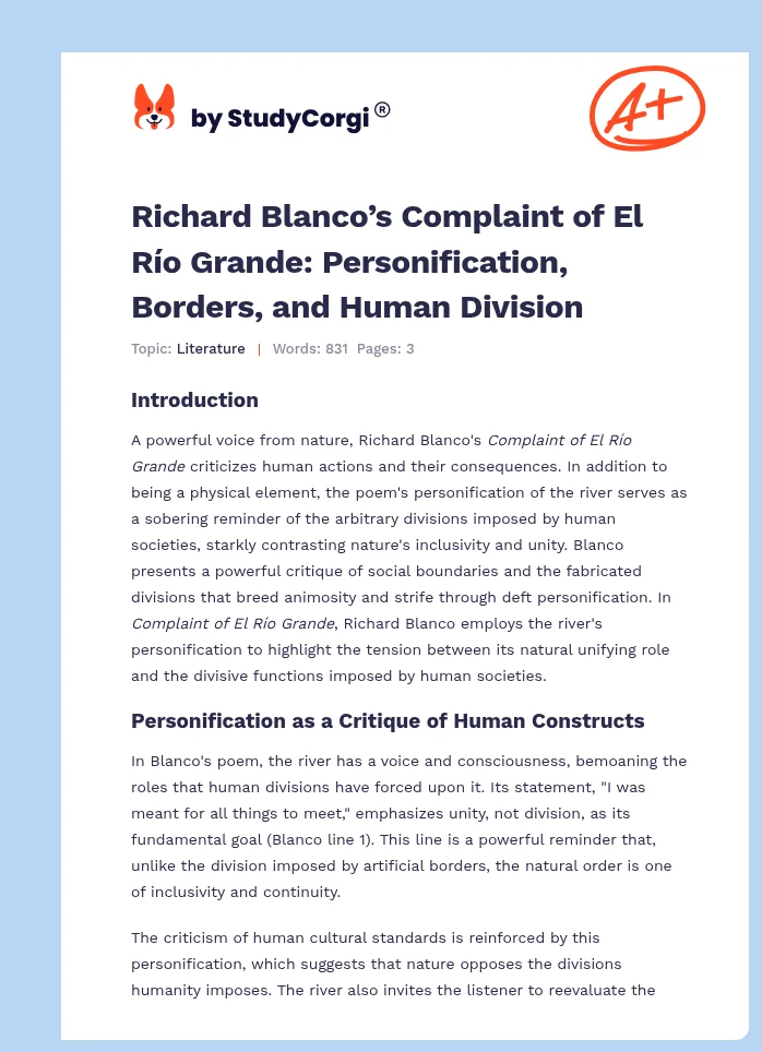 Richard Blanco’s Complaint of El Río Grande: Personification, Borders, and Human Division. Page 1