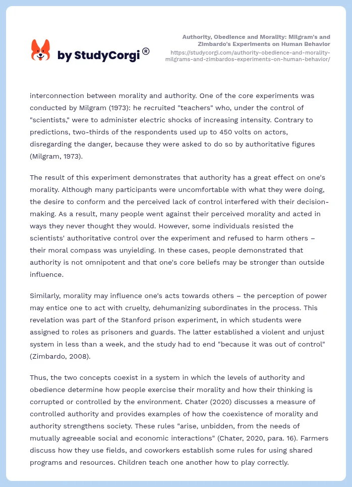 Authority, Obedience and Morality: Milgram's and Zimbardo's Experiments on Human Behavior. Page 2