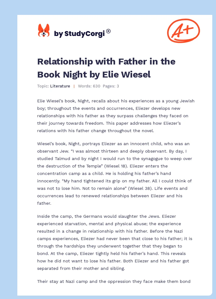 Relationship with Father in the Book Night by Elie Wiesel. Page 1