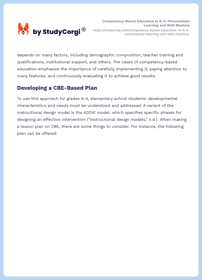 Competency-Based Education in K-4: Personalized Learning and Skill Mastery. Page 2