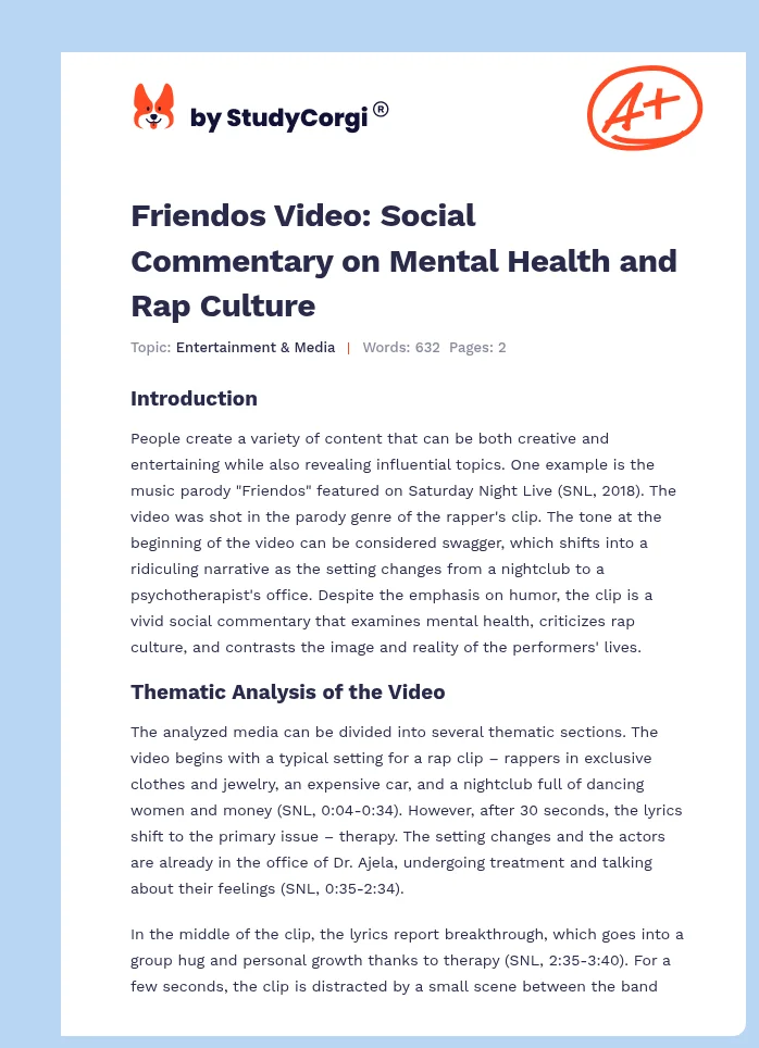 Friendos Video: Social Commentary on Mental Health and Rap Culture. Page 1