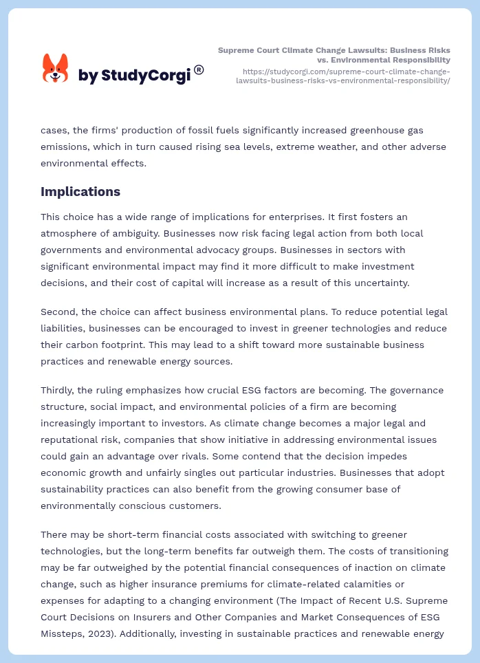 Supreme Court Climate Change Lawsuits: Business Risks vs. Environmental Responsibility. Page 2