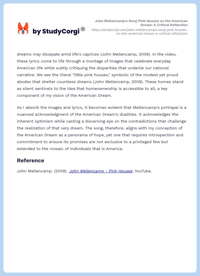 John Mellencamp’s Song Pink Houses on the American Dream: A Critical Reflection. Page 2