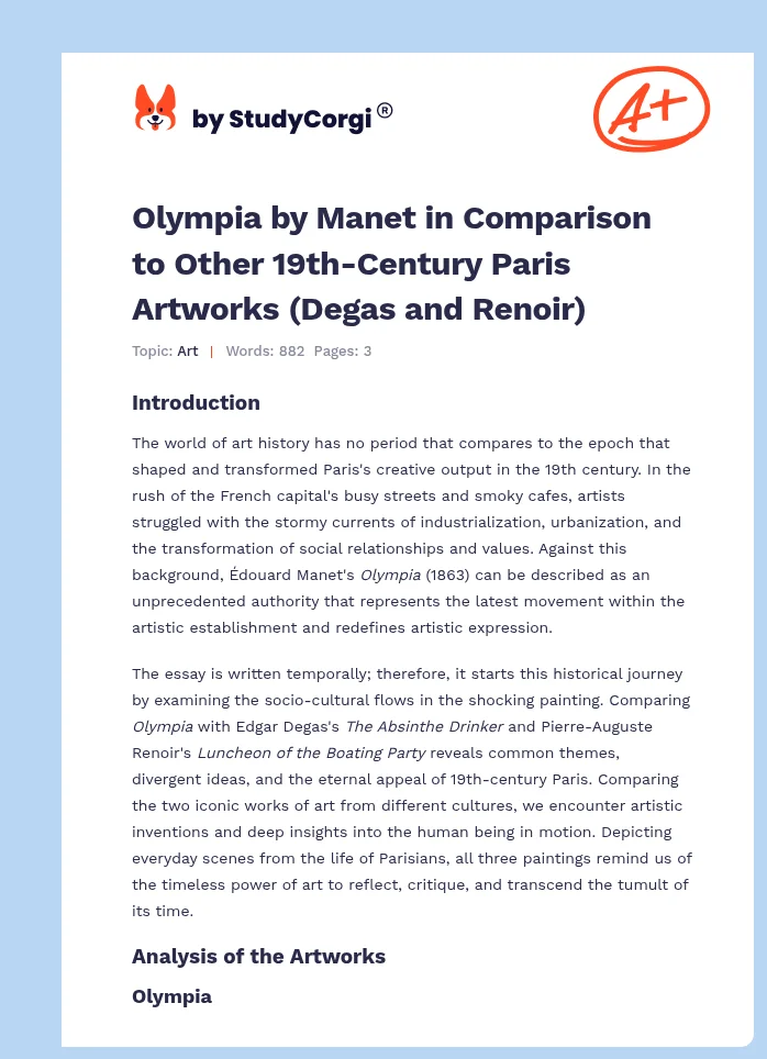 Olympia by Manet in Comparison to Other 19th-Century Paris Artworks (Degas and Renoir). Page 1