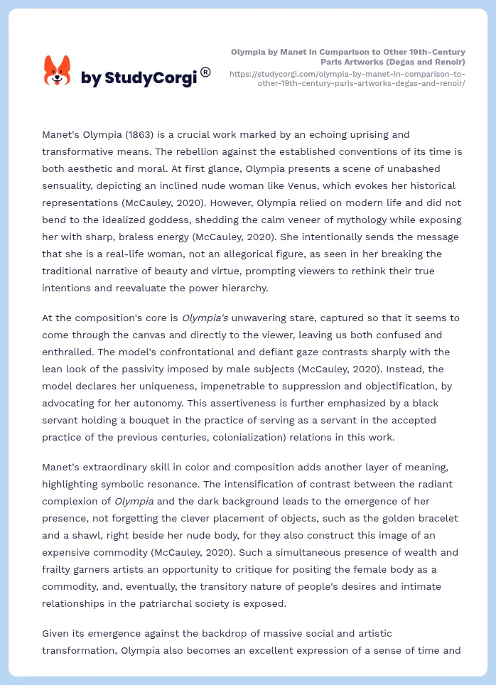 Olympia by Manet in Comparison to Other 19th-Century Paris Artworks (Degas and Renoir). Page 2