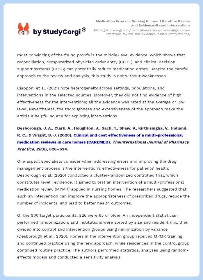 Medication Errors in Nursing Homes: Literature Review and Evidence-Based Interventions. Page 2