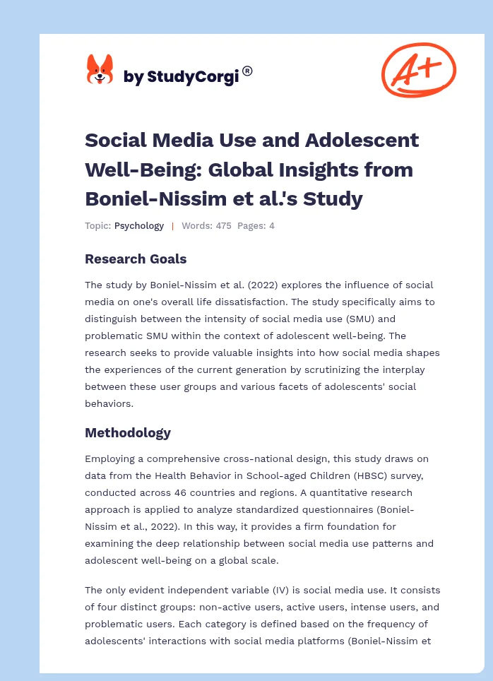 Social Media Use and Adolescent Well-Being: Global Insights from Boniel-Nissim et al.'s Study. Page 1