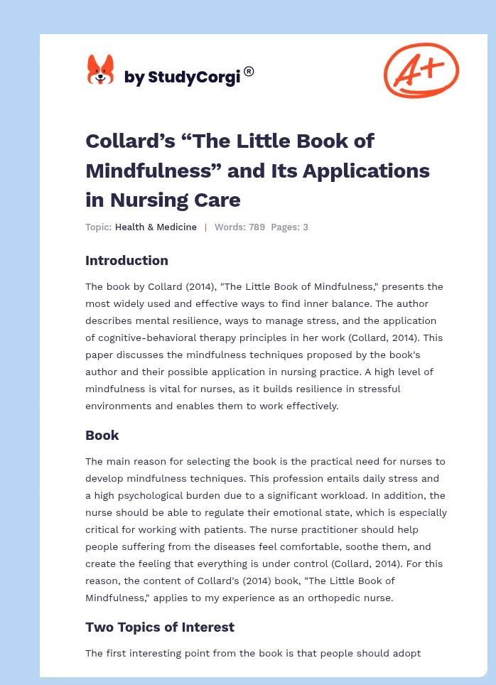 Collard’s “The Little Book of Mindfulness” and Its Applications in Nursing Care. Page 1