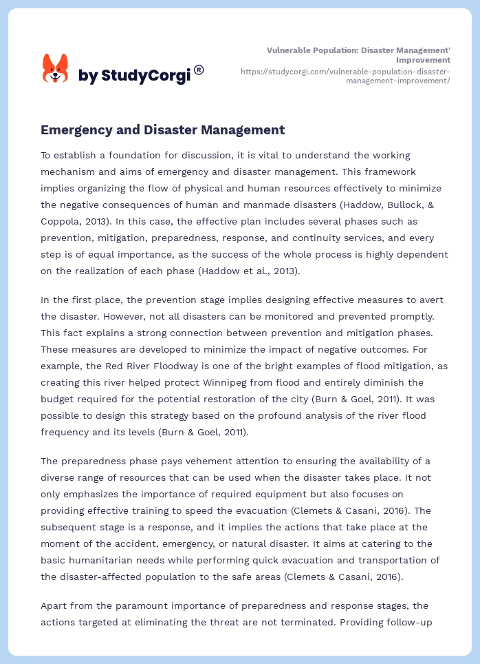 Vulnerable Population: Disaster Management' Improvement. Page 2