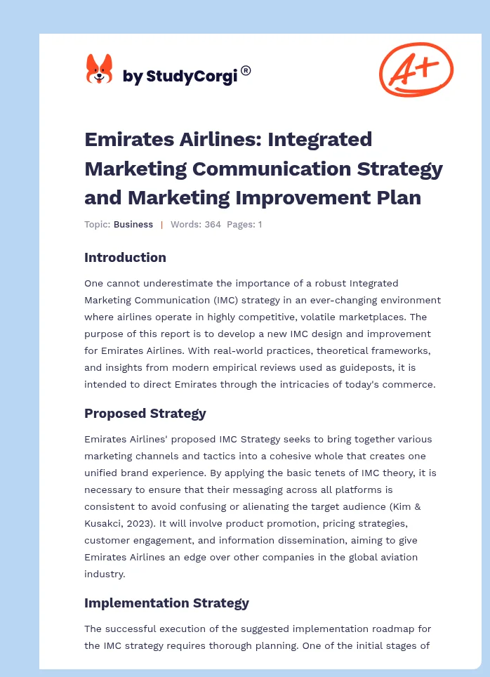 Emirates Airlines: Integrated Marketing Communication Strategy and Marketing Improvement Plan. Page 1
