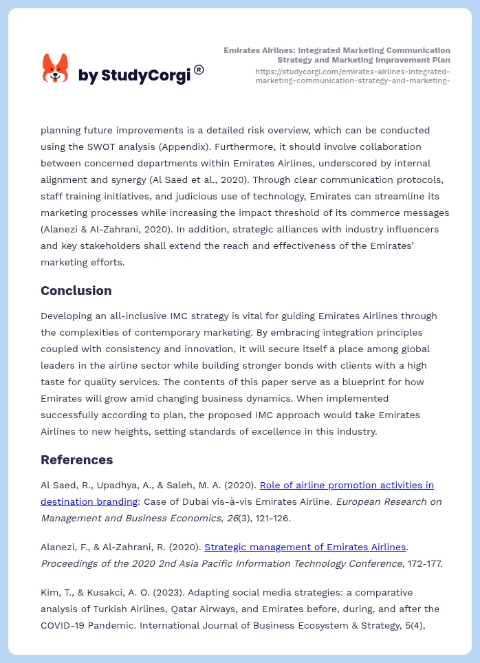 Emirates Airlines: Integrated Marketing Communication Strategy and Marketing Improvement Plan. Page 2
