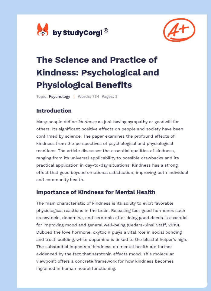 The Science and Practice of Kindness: Psychological and Physiological Benefits. Page 1