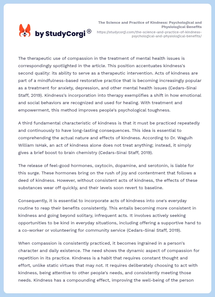 The Science and Practice of Kindness: Psychological and Physiological Benefits. Page 2