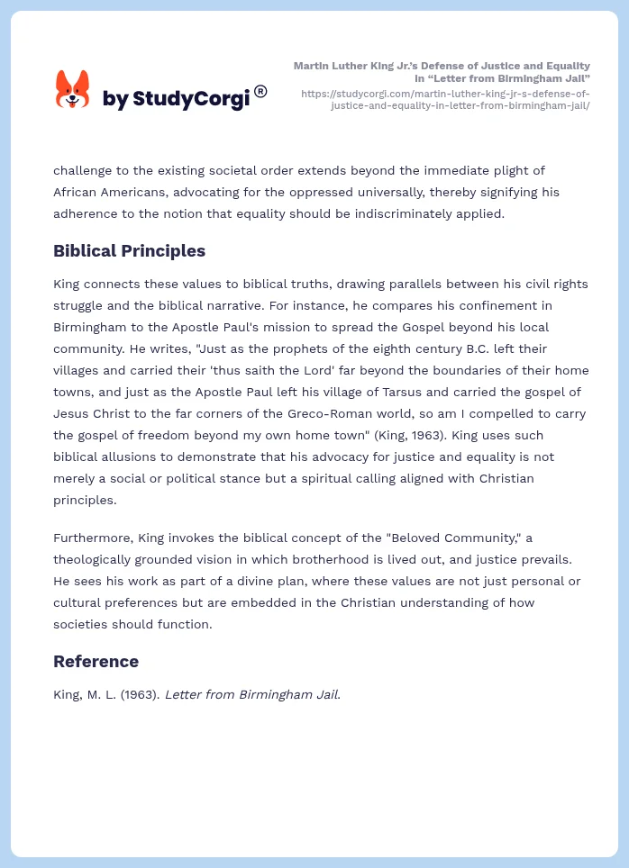 Martin Luther King Jr.’s Defense of Justice and Equality in “Letter from Birmingham Jail”. Page 2