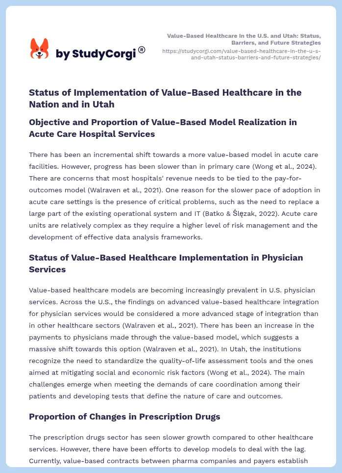 Value-Based Healthcare in the U.S. and Utah: Status, Barriers, and Future Strategies. Page 2