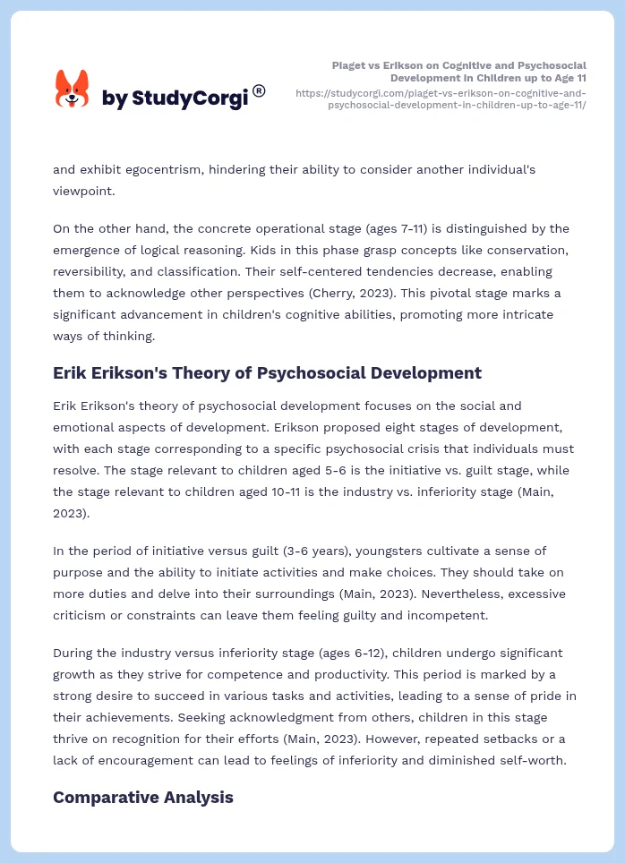 Piaget vs Erikson on Cognitive and Psychosocial Development in Children up to Age 11. Page 2