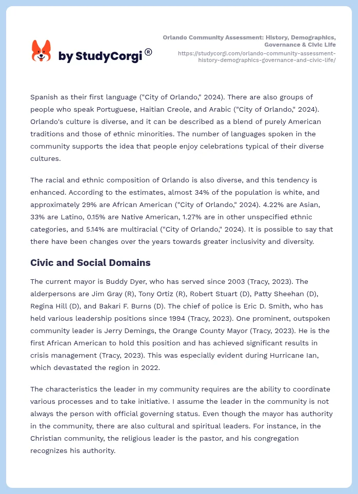 Orlando Community Assessment: History, Demographics, Governance & Civic Life. Page 2