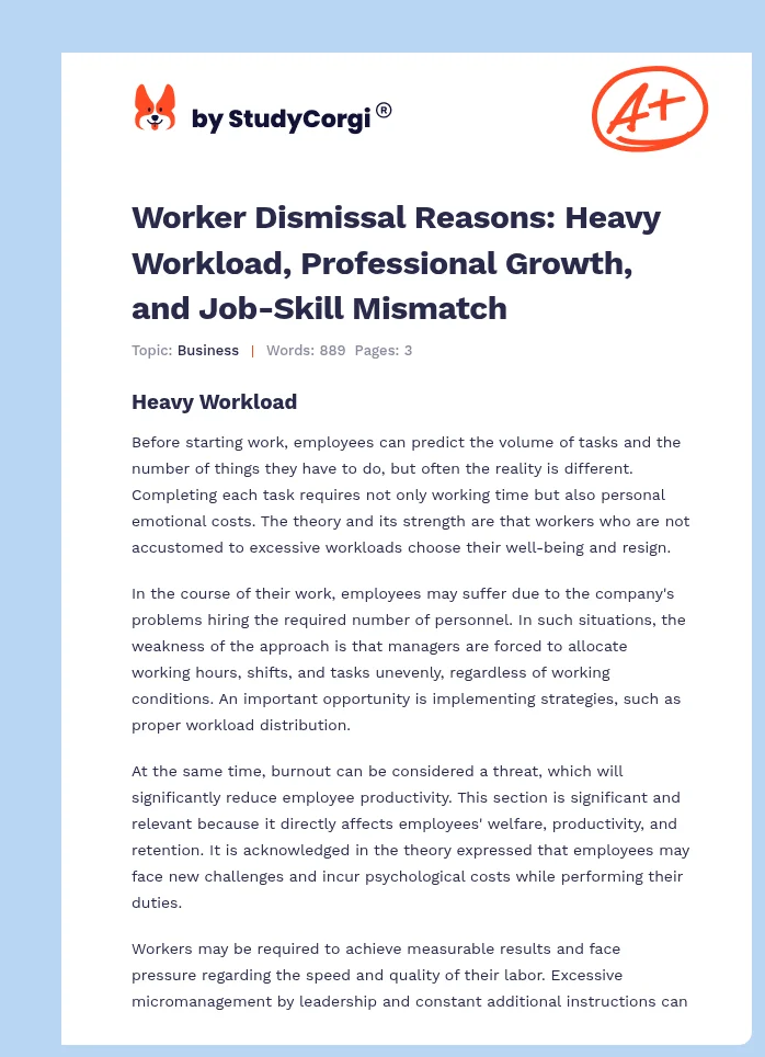 Worker Dismissal Reasons: Heavy Workload, Professional Growth, and Job-Skill Mismatch. Page 1