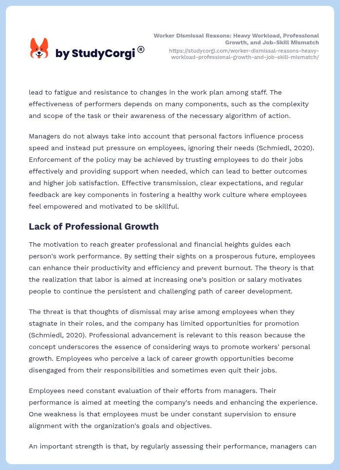 Worker Dismissal Reasons: Heavy Workload, Professional Growth, and Job-Skill Mismatch. Page 2