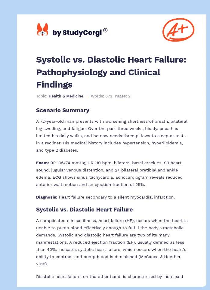 Systolic vs. Diastolic Heart Failure: Pathophysiology and Clinical Findings. Page 1