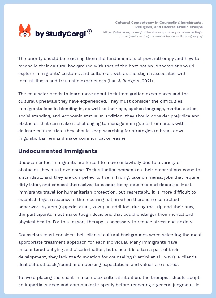 Cultural Competency in Counseling Immigrants, Refugees, and Diverse Ethnic Groups. Page 2