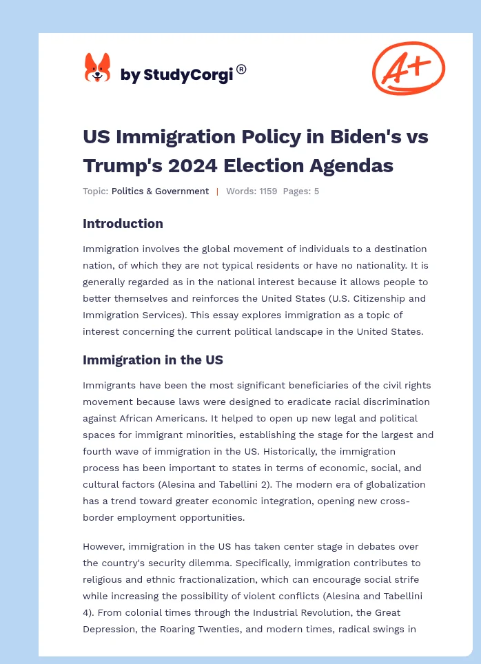 US Immigration Policy in Biden's vs Trump's 2024 Election Agendas. Page 1
