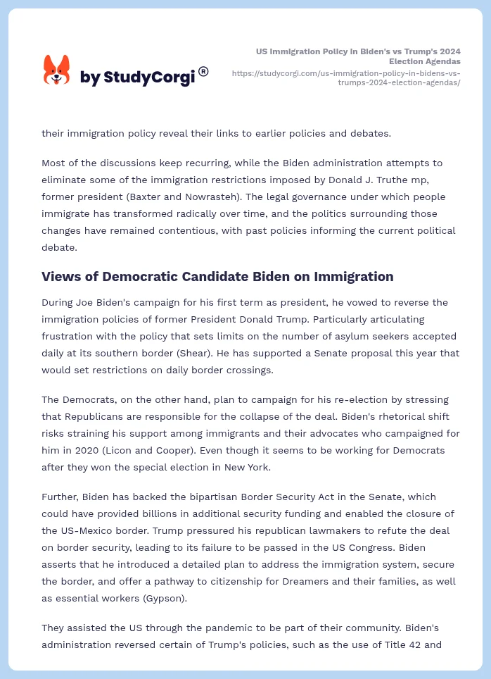 US Immigration Policy in Biden's vs Trump's 2024 Election Agendas. Page 2