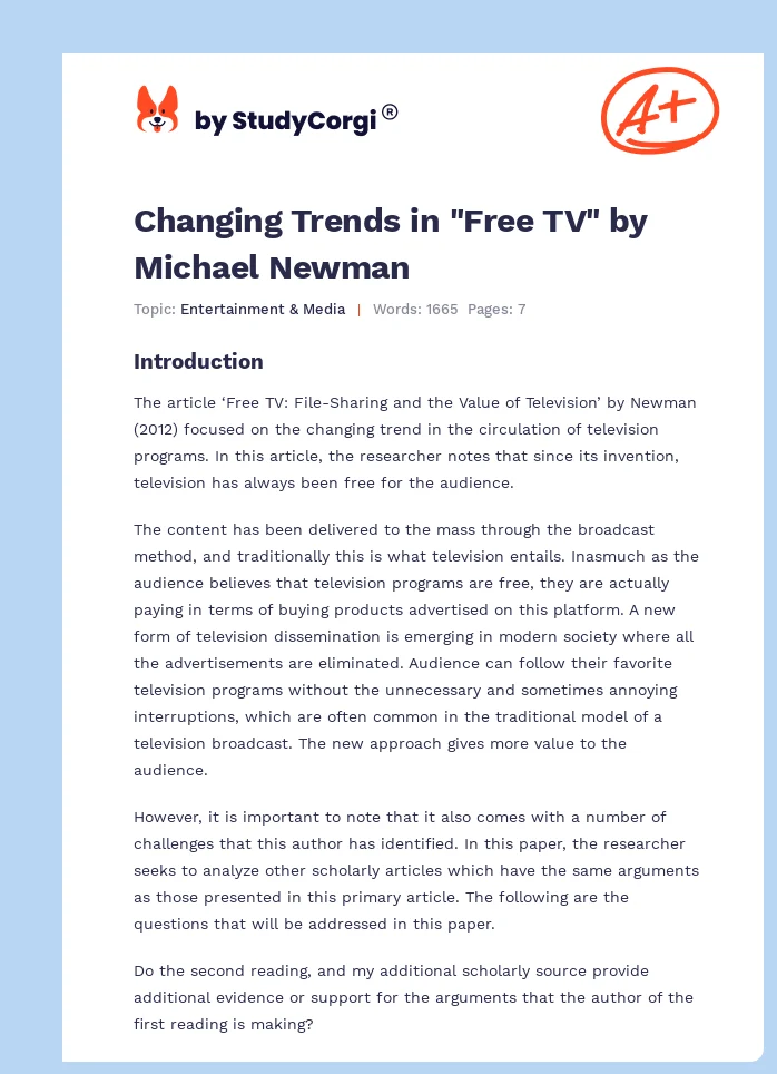 Changing Trends in "Free TV" by Michael Newman. Page 1