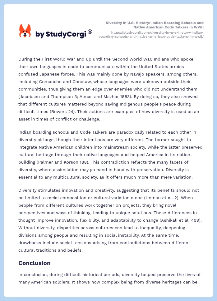 Diversity in U.S. History: Indian Boarding Schools and Native American Code Talkers in WWII. Page 2