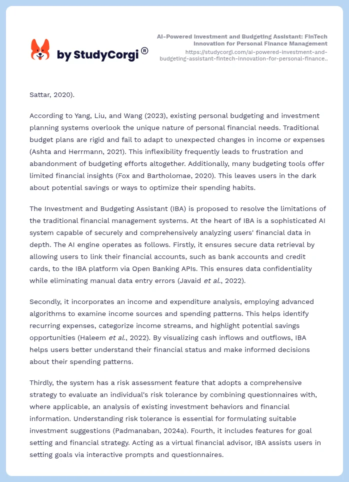 AI-Powered Investment and Budgeting Assistant: FinTech Innovation for Personal Finance Management. Page 2
