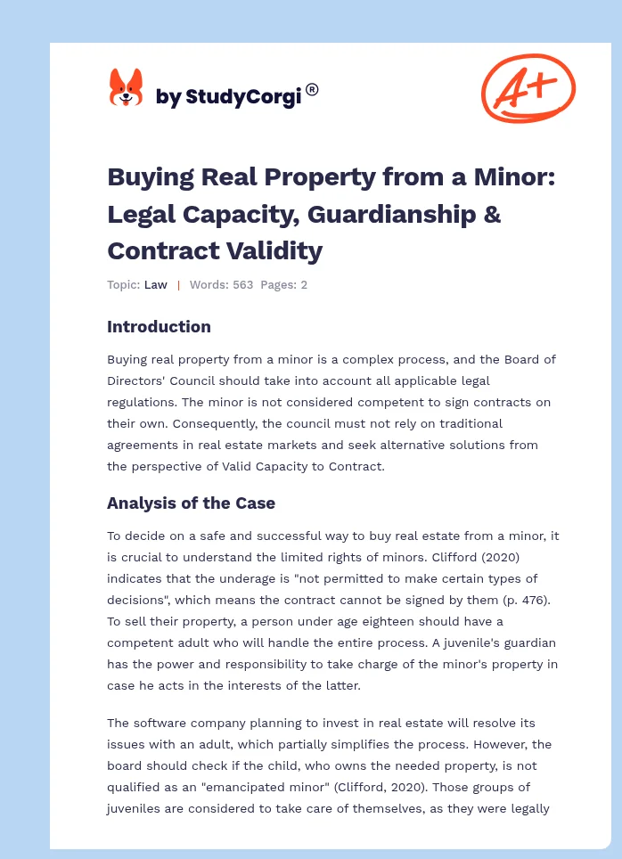 Buying Real Property from a Minor: Legal Capacity, Guardianship & Contract Validity. Page 1