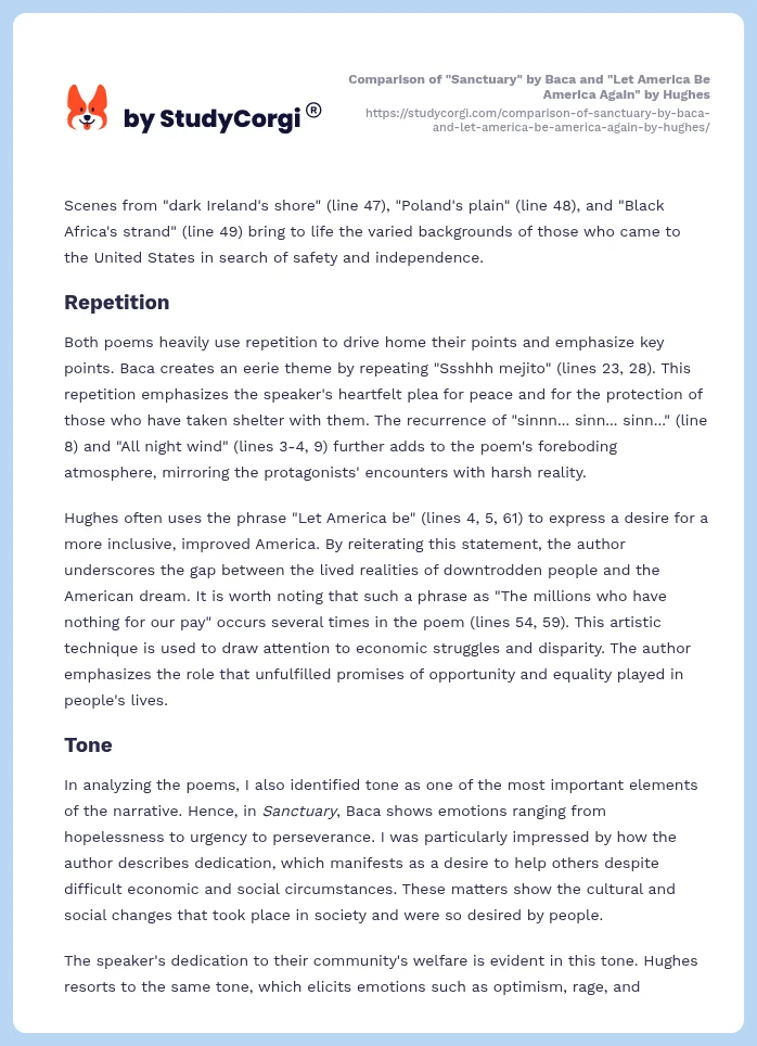 Comparison of "Sanctuary" by Baca and "Let America Be America Again" by Hughes. Page 2