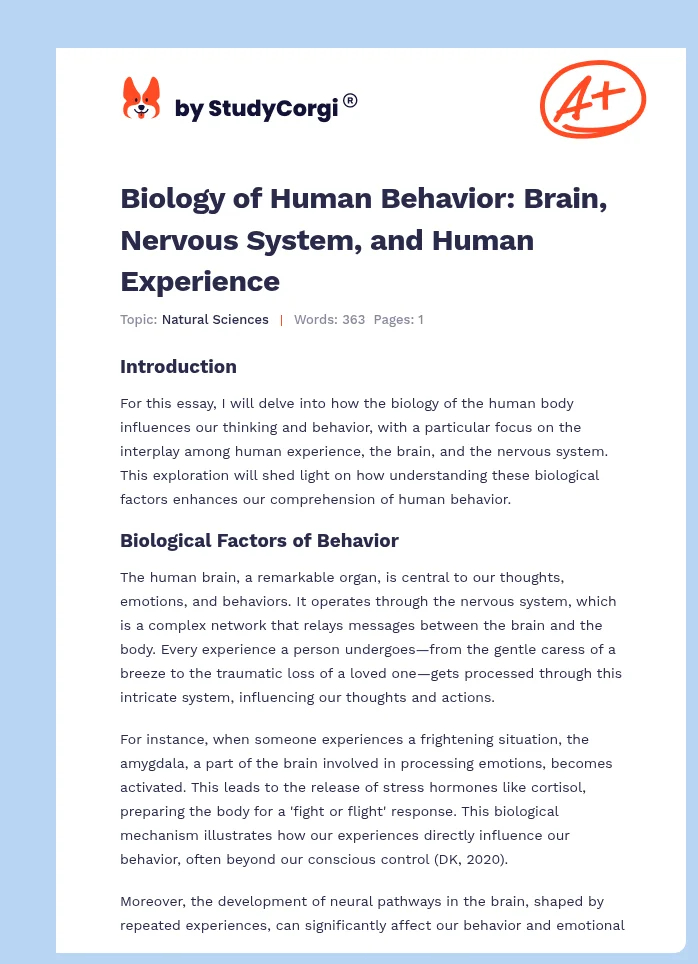 Biology of Human Behavior: Brain, Nervous System, and Human Experience. Page 1