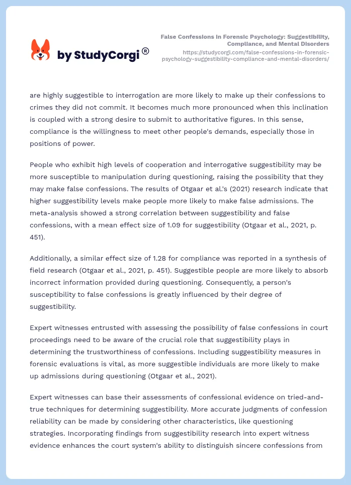 False Confessions in Forensic Psychology: Suggestibility, Compliance, and Mental Disorders. Page 2