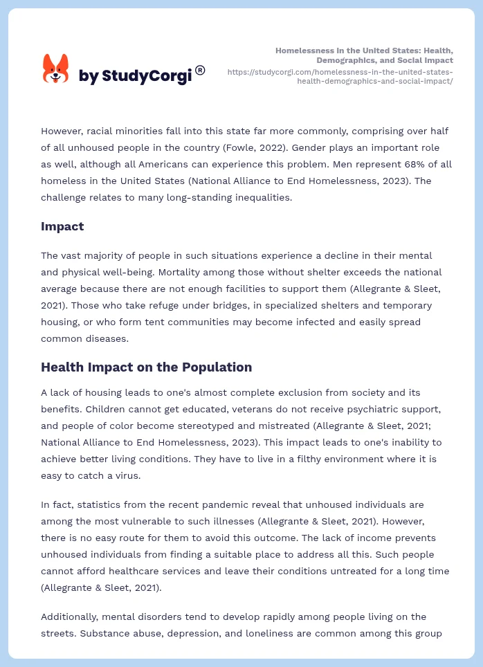 Homelessness in the United States: Health, Demographics, and Social Impact. Page 2