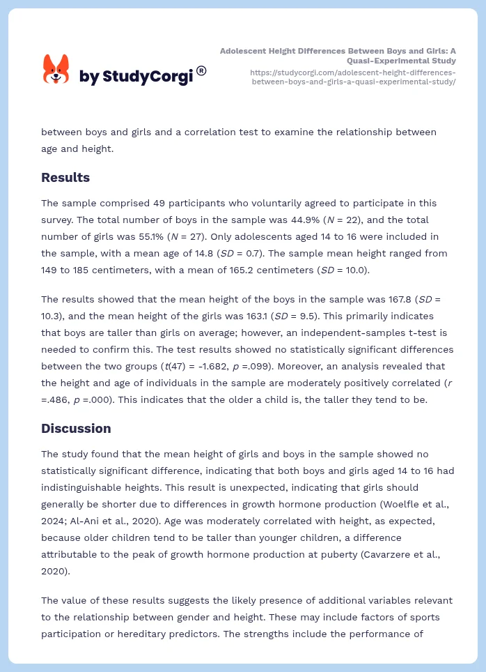Adolescent Height Differences Between Boys and Girls: A Quasi-Experimental Study. Page 2