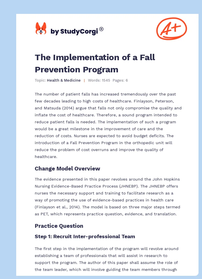 The Implementation of a Fall Prevention Program. Page 1