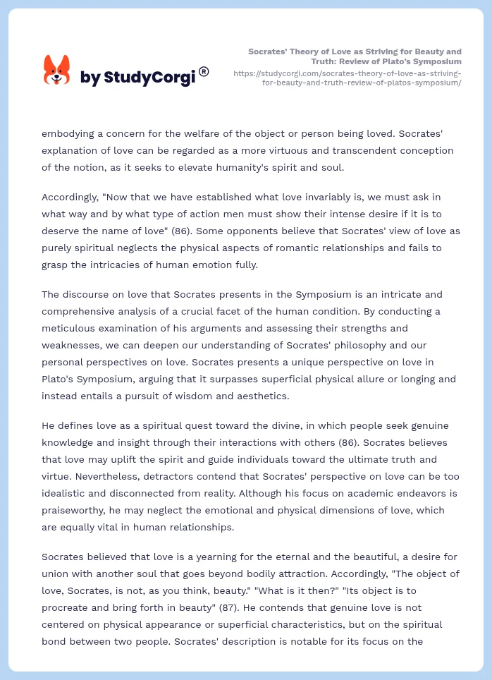 Socrates’ Theory of Love as Striving for Beauty and Truth: Review of Plato’s Symposium. Page 2