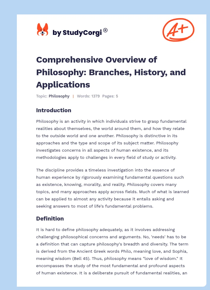 Comprehensive Overview of Philosophy: Branches, History, and Applications. Page 1