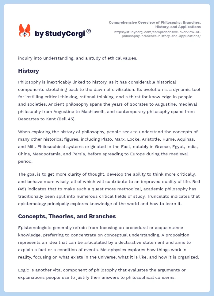 Comprehensive Overview of Philosophy: Branches, History, and Applications. Page 2
