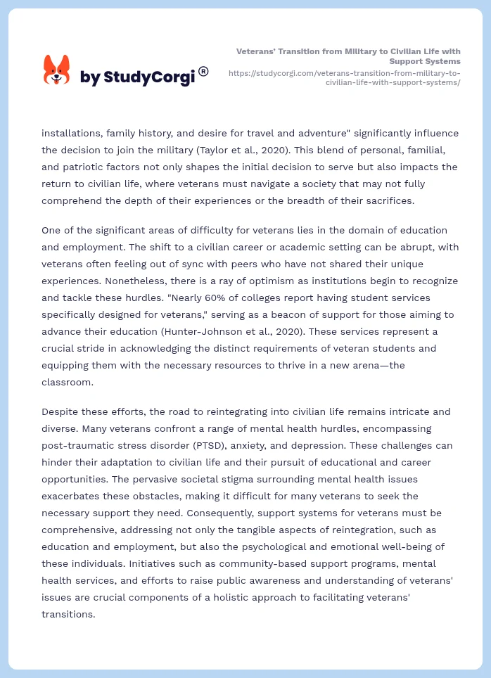 Veterans’ Transition from Military to Civilian Life with Support Systems. Page 2